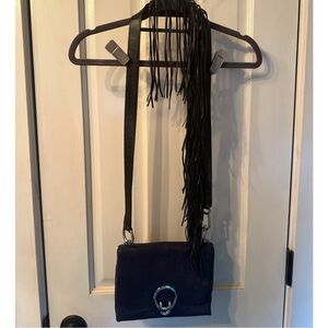 NEW REBECCA MINKOFF BLACK LEATHER FRINGE CROSSBODY BAG PURSE MINT RARE STUNNING!